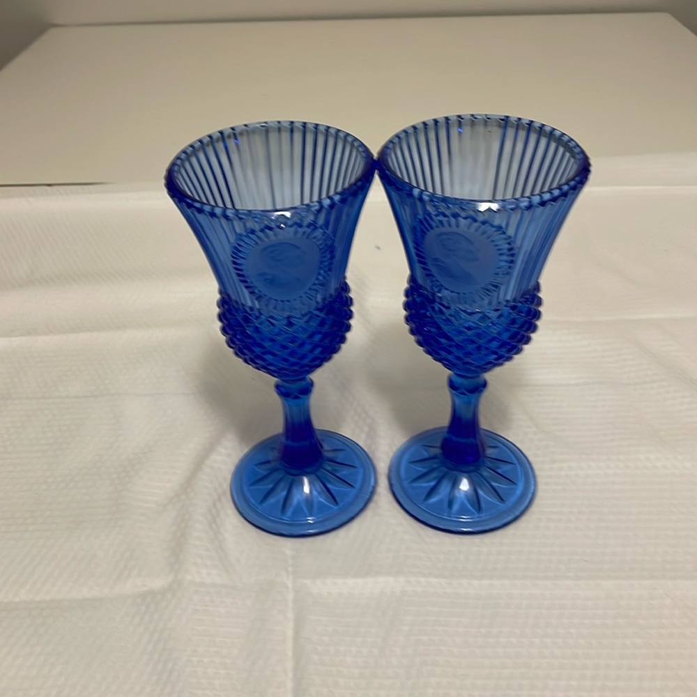 Set of 2 Fosteria Avon George Washington Cobalt Blue Goblets